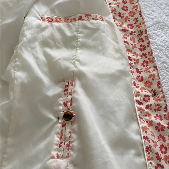 Women’s Lands’ End pink & orange floral trench coat trending fall 2025 - Picture 7 of 11